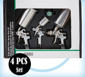 4 PCS SPRAY GUN KIT HVLP GRAVITY FEED 3 Guns + Air gauge 0.8mm 1.4mm 1.7mm